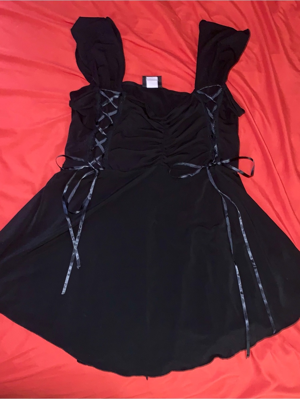 Black Lace-Up Sleeveless Blouse with Ruching #0072